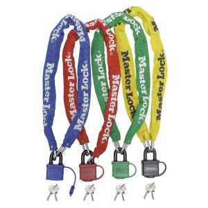 Chaîne Master Lock 8390EURDPRO de couleur bleue, rouge, verte et jaune